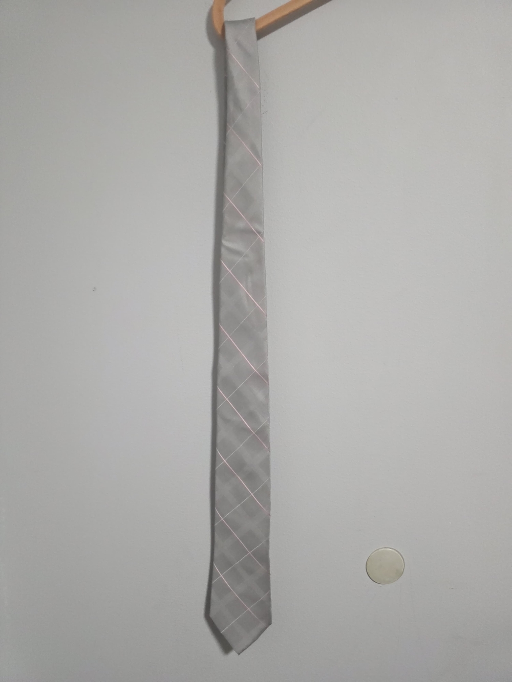 Michael Kors Silver-Gray and Pink Medici Grid Silk Classic Tie